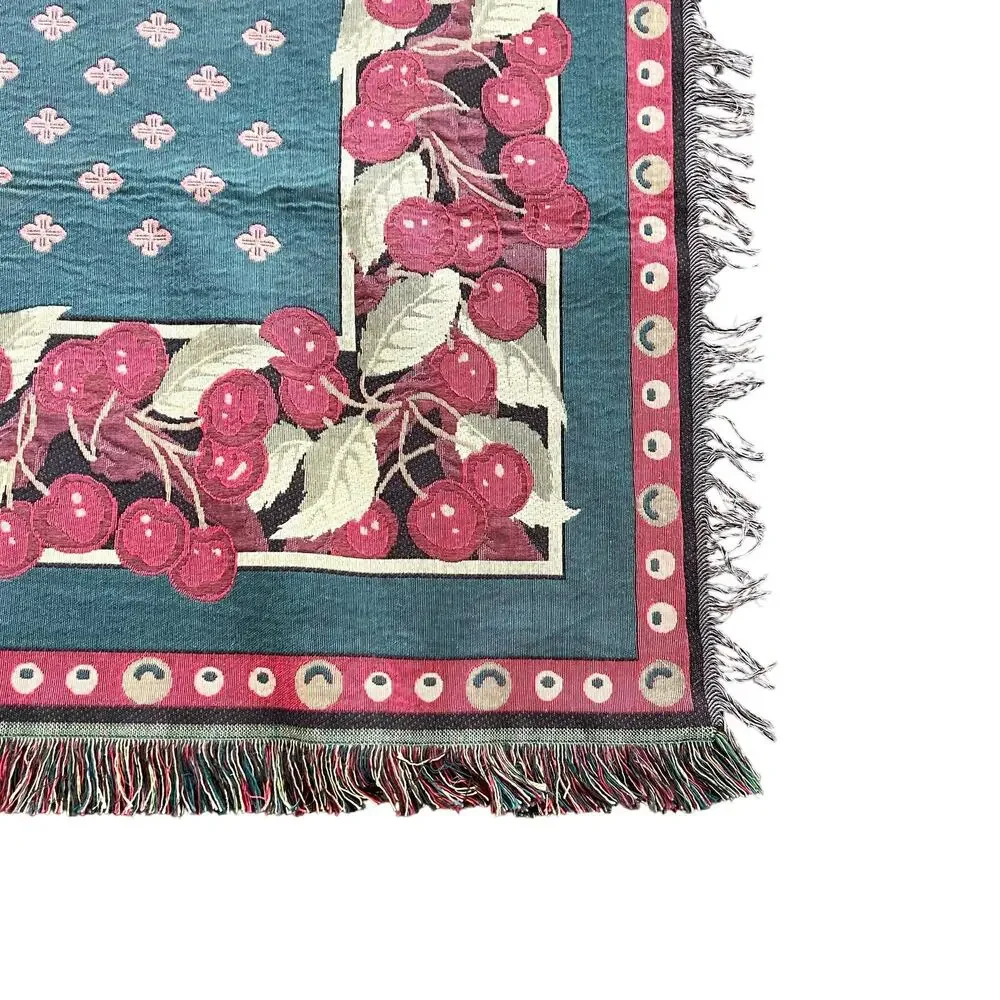 Vintage tapestry cherries cherry blossom tablecloth